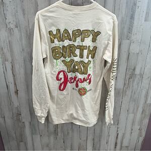 New! Simply Southern Happy Birth Yay Jesus Christmas Long Sleeve Tee Womens S
